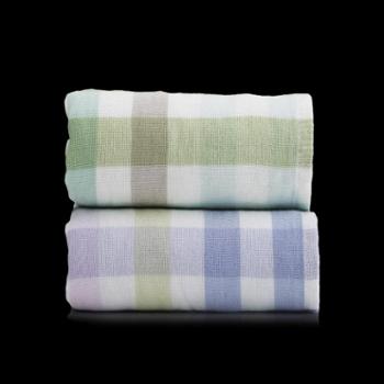 日本内野（UCHINO）无捻纱方格面巾组合（绿色/蓝色）毛巾JD22420-N