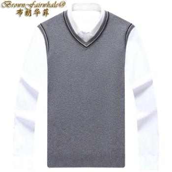 布朗华菲/BrownFairwhale 男士V领毛背心 纯色坎肩毛衣针织衫1679