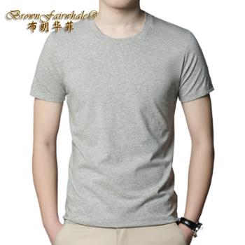 布朗华菲/BrownFairwhale 男士短袖T恤 纯棉纯色圆领宽松半袖T恤衫1808