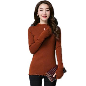恩德兰派女式韩版圆领长袖羊毛衫 时尚流苏全羊毛打底毛衣