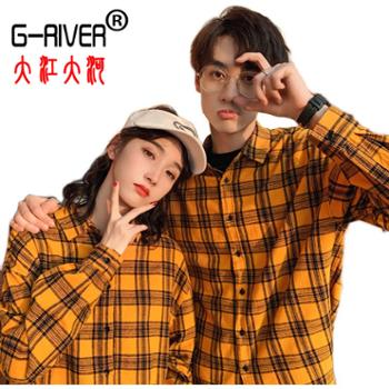 大江大河/G-RIVER 秋季情侣装格子男女宽松衬衣韩版长袖格子衫 外套