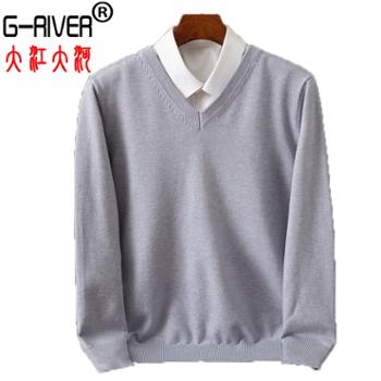 大江大河/G-RIVER 秋冬男士V领大码混纺针织毛衫 时尚休闲 M－3XL