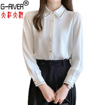 大江大河/G-RIVER 女式设计感撞色内搭打底雪纺衬衫 简约气质,翻领衬衣 S-2XL