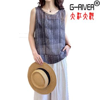 大江大河/G-RIVER 女式无袖圆领复古设计感宽松慵懒衬衫 时尚休闲,百搭显瘦 均码
