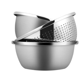 康巴赫（KBH） 不锈钢三件套盆 家用洗菜盆沥水篮淘米洗米筛和面盆调料盆KUO3A