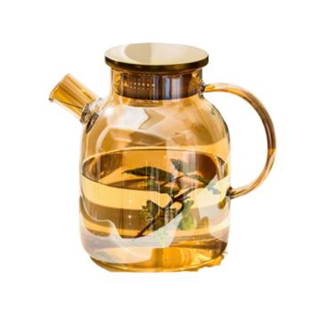 唯铭诺琥珀色胖胖壶半金盖1.5L 家用凉水壶大容量耐热玻璃水壶冷水壶