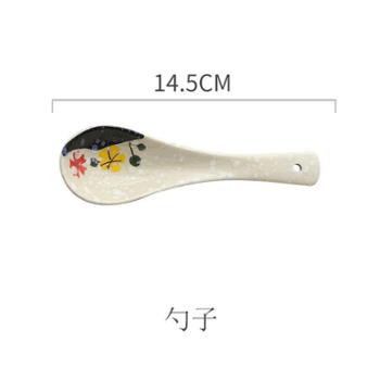 【6支装】佰润居手工瓷 花釉餐具汤匙日式和风手绘陶瓷调羹饭勺汤勺子