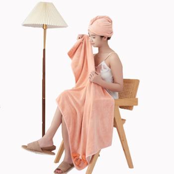 花蓉蓉 纯色珊瑚绒浴巾浴帽套装 加厚珊瑚绒 亲肤吸水