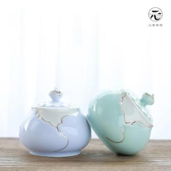 青瓷陶瓷茶叶罐 存储罐 欧式手绘描金密封罐 红茶绿茶茶叶包装盒