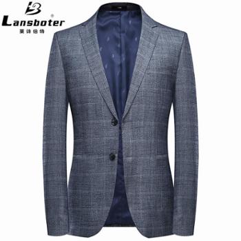 LANSBOTER/莱诗伯特 春季新男式休闲西装韩版青年修身小西装格纹西服外套男装单西