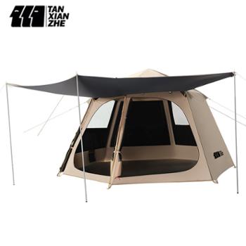 探险者 户外野餐露营便携折叠天幕六角黑胶帐篷加厚防晒防雨