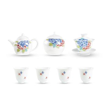 金和汇景·李彭艺术锦绣茶具一盖碗一壶一茶叶罐四杯