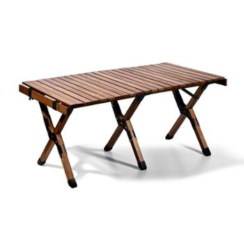 洛克猩球 户外露营可拆卸餐桌90实木折叠蛋卷桌(加强款)90x50x43cm