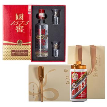 国窖1573 小酒礼盒（带杯）浓香型白酒52度+茅台茶叶罐 100ml