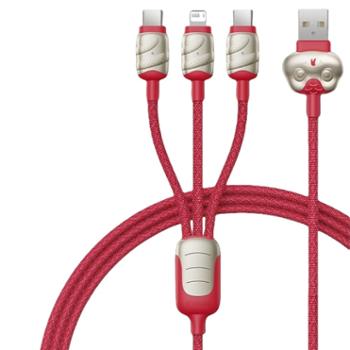 倍思 蛇年生肖系列 快充充电线 USB to C+C+L 3.5A 1.2m 赤岩红